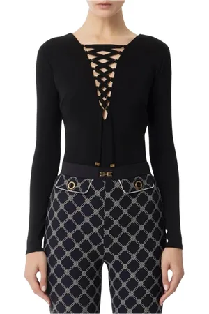 Elisabetta Franchi Tops, Dames, Zwart, L, Zwarte Top met Stijl