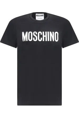 Moschino Tops, Heren, Zwart, M, Katoen, Gestreept Logo T-shirt