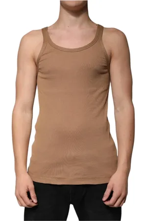 Dolce & Gabbana Tops, Heren, Bruin, L, Katoen, Bruine Katoenen Tanktop met Logo
