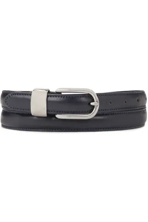 Kazar Accessoires, Dames, Blauw, 90 CM, Leer, Smalle donkerblauwe riem met zilveren gesp
