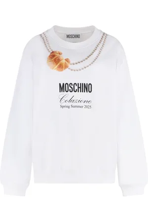 Moschino Sweatshirts & Hoodies, Dames, Wit, S, Katoen, Katoenen sweatshirt met geribbelde randen