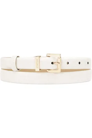 Kazar Accessoires, Dames, Wit, 100 CM, Leer, Smalle witte riem met reliëf monogrammen