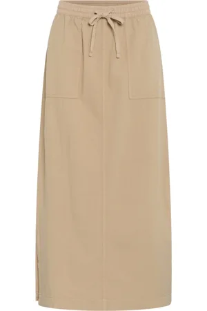 Kaffe Rokken, Dames, , XL, Klassieke Zand Rok met Zijsplitten