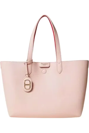 Twin-Set Tassen, Dames, Roze, ONE Size, Leer, Omkeerbare leren shopper tas met bedel