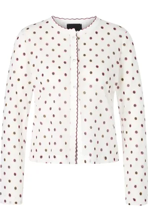 Marc Cain Truien, Dames, Wit, M, Katoen, Polka Dot Vest Gebreid in Duitsland