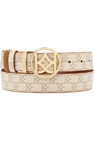 Kazar Accessoires, Dames, , 110 CM, Leer, en bruin dubbelzijdige riem met monogrammen