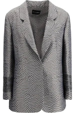 Giorgio Armani Jassen, Dames, Grijs, M, Gestreepte Geborduurde Blazer met Zakken