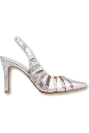 Lodi Schoenen, Dames, Grijs, 36 EU, Leer, Vinyl en leren slingback pumps