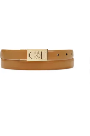 Kazar Accessoires, Dames, Bruin, 90 CM, Leer, Beige en bruine dubbelzijdige riem met volledige gesp