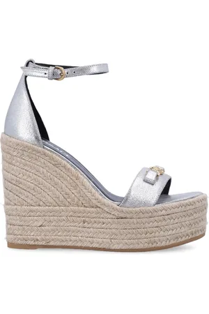 VERSACE Schoenen, Dames, Grijs, 35 EU, Leer, Wig Espadrilles voor Vrouwen