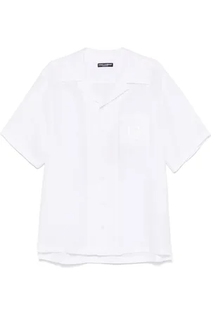 Dolce & Gabbana Overhemden, Heren, Wit, L, Linnen, Wit Linnen Overhemd met Korte Mouwen