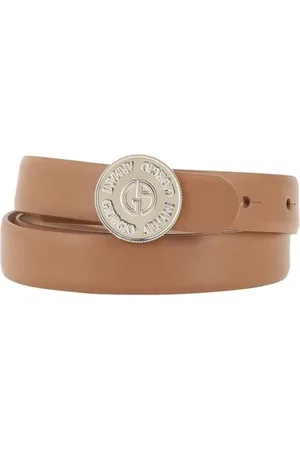 Giorgio Armani Accessoires, Dames, Bruin, 85 CM, Leer, Luxe leren riem met logoplaat