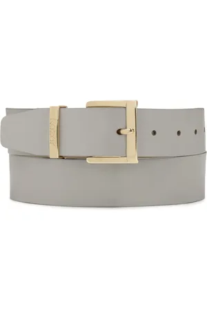 Kazar Accessoires, Dames, Grijs, 80 CM, Leer, Grijze leren riem met gouden gesp