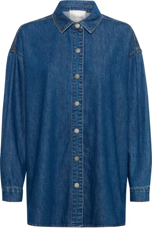 My Essential Wardrobe Blouses & Shirts, Dames, Blauw, L, Denim, Denim Overhemd met Lange Mouwen