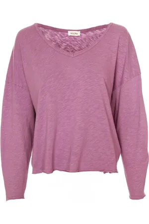 American Vintage Truien, Dames, Paars, M, V-hals Longsleeve Shirt