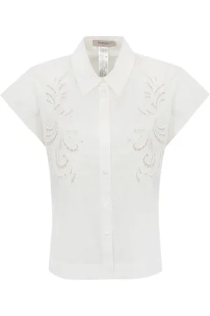Twin-Set Blouses & Shirts, Dames, Wit, M, Katoen, Witte Katoenen Shirt Kimono Stijl