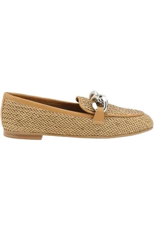 Casadei Schoenen, Dames, , 38 1/2 EU, Leer, Metalen Plaque Leren Loafers
