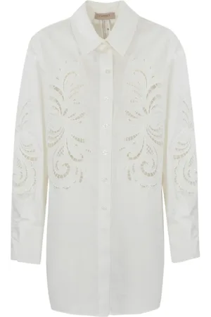 Twin-Set Blouses & Shirts, Dames, Wit, S, Katoen, Witte Katoenen Popeline Overhemd Lange Mouw