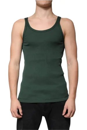 Dolce & Gabbana Tops, Heren, Groen, M, Katoen, Groene Katoenen Tanktop met Logo