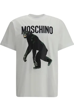 Moschino Tops, Heren, Wit, M, Katoen, Gestreept Logo T-shirt