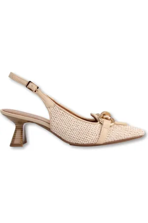 Lodi Schoenen, Dames, , 39 EU, Leer, Leren en stoffen slingback pumps met raffia-effect