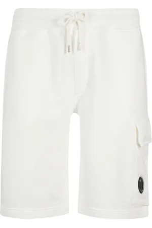 C.P. Company Korte broeken, Heren, Wit, L, Katoen, Logo Fleece Shorts