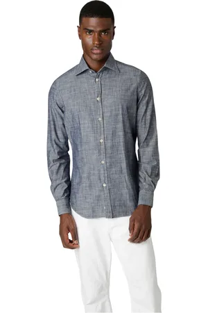 ELEVENTY Overhemden, Heren, Blauw, 2Xl, Katoen, Slim Fit katoenen overhemd met Italiaanse kraag