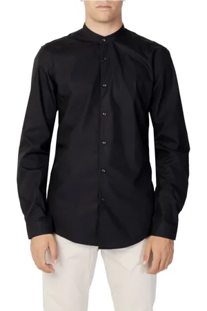Antony Morato Overhemden, Heren, Zwart, XS, Katoen, Zwarte Mandarin Kraag Lange Mouw Overhemd