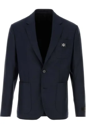 VERSACE Jassen, Heren, Blauw, XL, Wol, Stijlvolle Donkerblauwe Wollen Blazer
