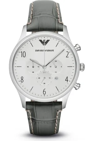 Emporio Armani Accessoires, Heren, Groen, ONE Size, Groene Leren Quartz Analoog Horloge