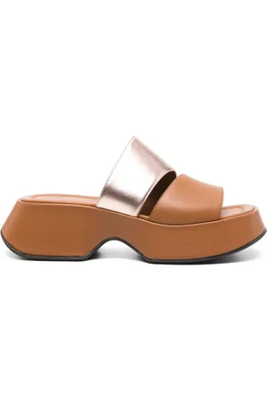 vic matiè Schoenen, Dames, Bruin, 37 EU, Bruine Leren Sandalen met Uitsparingen