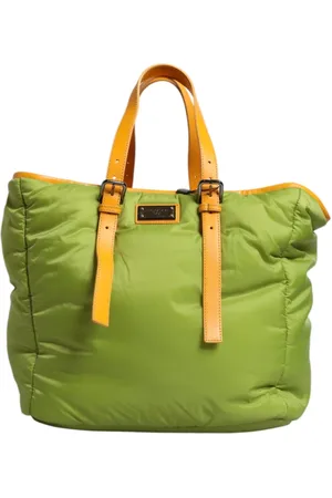 Dolce & Gabbana Tassen, Dames, Groen, ONE Size, Nylon, Groene Nylon Logo Plaque Crossbody Tas