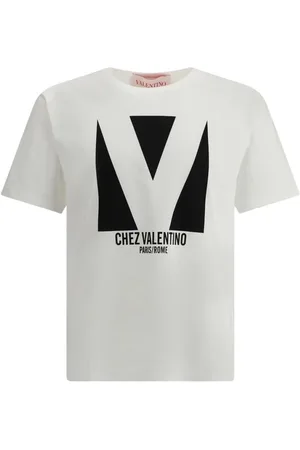 VALENTINO Tops, Heren, Wit, S, Katoen, Iconisch Logo Print Katoenen T-Shirt