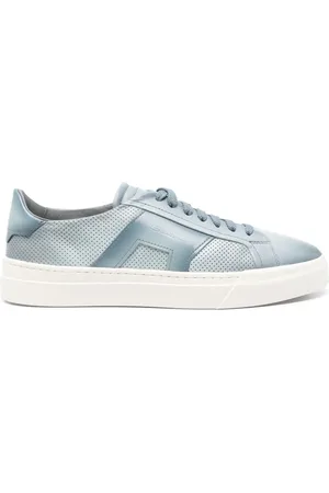 santoni Schoenen, Heren, Blauw, 42 1/2 EU, Leer, Leren Sneakers met Rubberen Zool