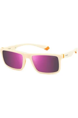 Polaroid Accessoires, Heren, Wit, ONE Size, Witte Rubberen Zonnebril Grijs Roze Spiegel