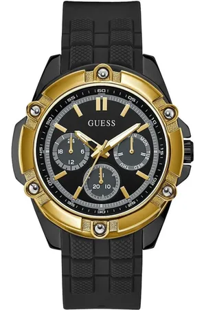 Guess Accessoires, Heren, Zwart, ONE Size, Zwarte Rubber Quartz Analoog Horloge