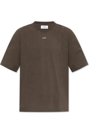 OFF-WHITE Tops, Heren, Bruin, S, Katoen, T-shirt met Logo