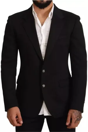 Dolce & Gabbana Jassen, Heren, Zwart, L, Katoen, Zwarte Slim Fit Blazer Jas
