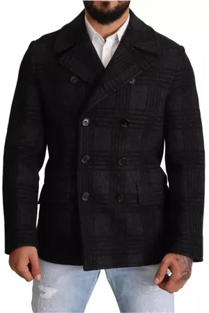 Dolce & Gabbana Jassen, Heren, Zwart, M, Wol, Zwart Geruite Wollen Trenchcoat Jas