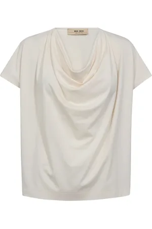 Mos Mosh Tops, Dames, , XS, Polyester, Elegante Gedrapeerde Tee Top Ecru