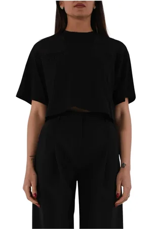 Elisabetta Franchi Tops, Dames, Zwart, S, Katoen, Cropped Jersey T-shirt