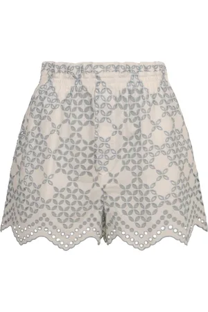 RAQUEL DINIZ Korte broeken, Dames, Wit, M, Katoen, Broderie Anglaise Katoenmix Elastische Shorts