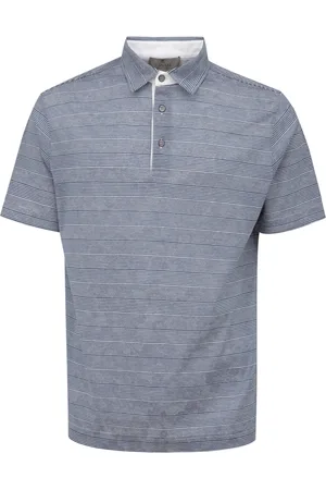 CANALI Tops, Heren, Blauw, L, Katoen, Blauw Gestreept Poloshirt met Korte Mouwen