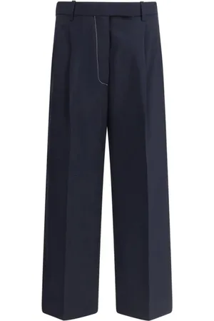 Thom Browne Broeken, Dames, Blauw, S, Wol, Elegante wollen broek met witte stiksels