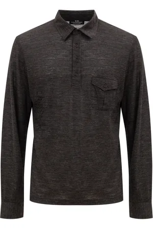 corneliani Tops, Heren, Grijs, L, Wol, Lange Mouw Donkergrijze Wollen Polo