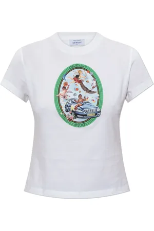 OFF-WHITE Tops, Dames, Wit, M, Katoen, T-shirt met Logo