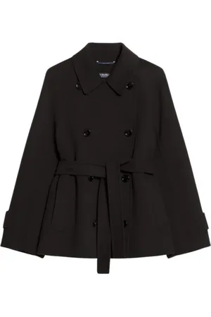 Max Mara Mantels, Dames, Zwart, M, Wol, Elegante Trenchcoat met brede revers