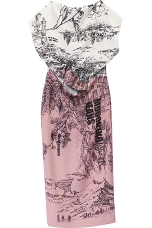 Moschino Kleedjes, Dames, Veelkleurig, M, Polyester, Milano Print Jurk met Cut-Out