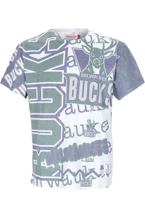 Mitchell & Ness Tops, Heren, Veelkleurig, L, Katoen, Milwaukee Bucks NBA T-shirt Wit