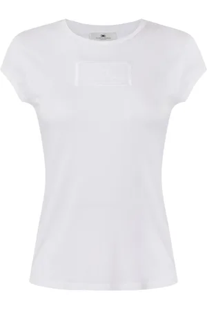 Elisabetta Franchi Tops, Dames, Wit, M, Korte Mouw Jersey Sweater